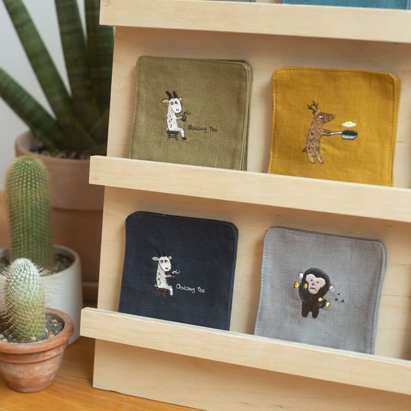 野豬刺繡杯墊 軍綠色