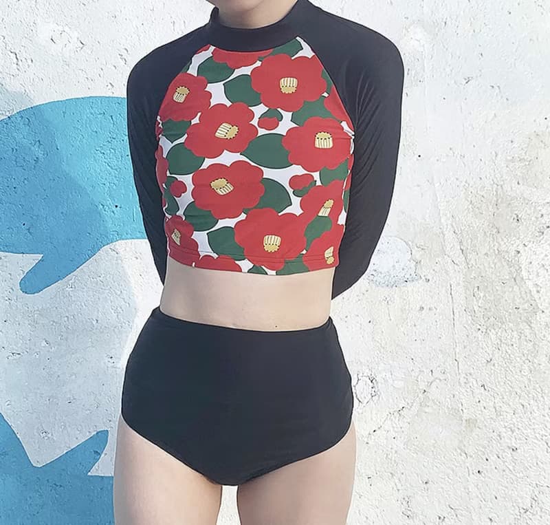 溫泉度假 少女椿花 美背防曬分體泳衣 平角褲 顯瘦遮肉