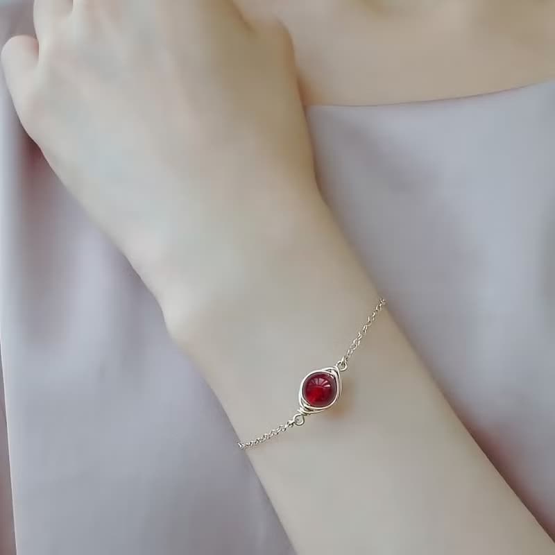 紅瑪瑙 Herringbone 編織墜 14Kgf 包金 可調整手鍊 地中海之眼