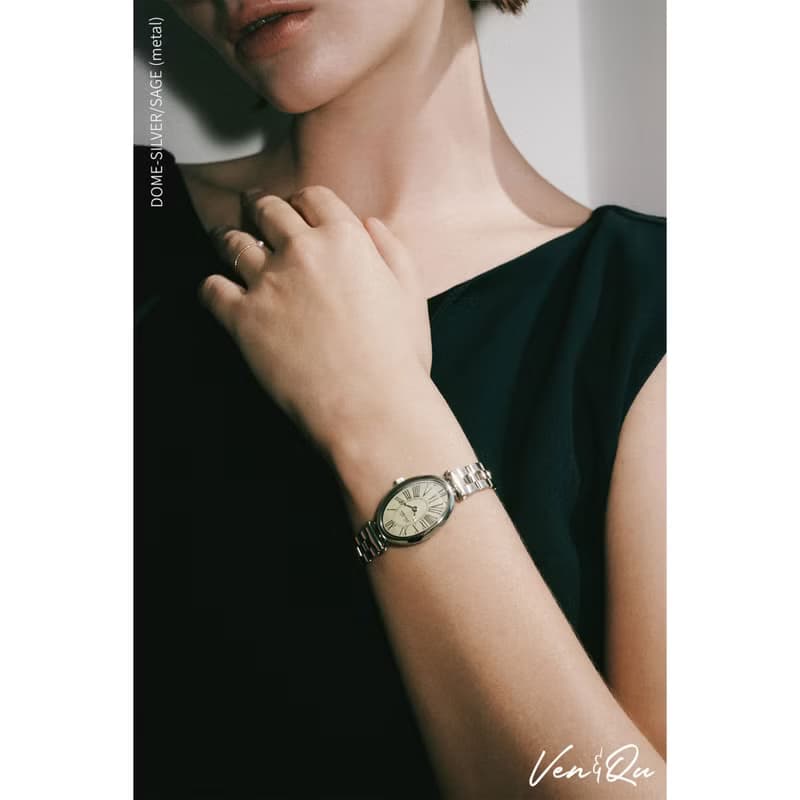 【Ven & Qu】Dome 銀鼠綠手錶 – 21×31 mm 不鏽鋼錶殼