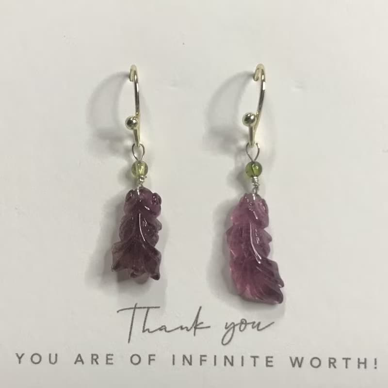 招財旺夫水晶I碧璽電氣石Tourmaline14K耳環I糖果金魚I情人節禮物