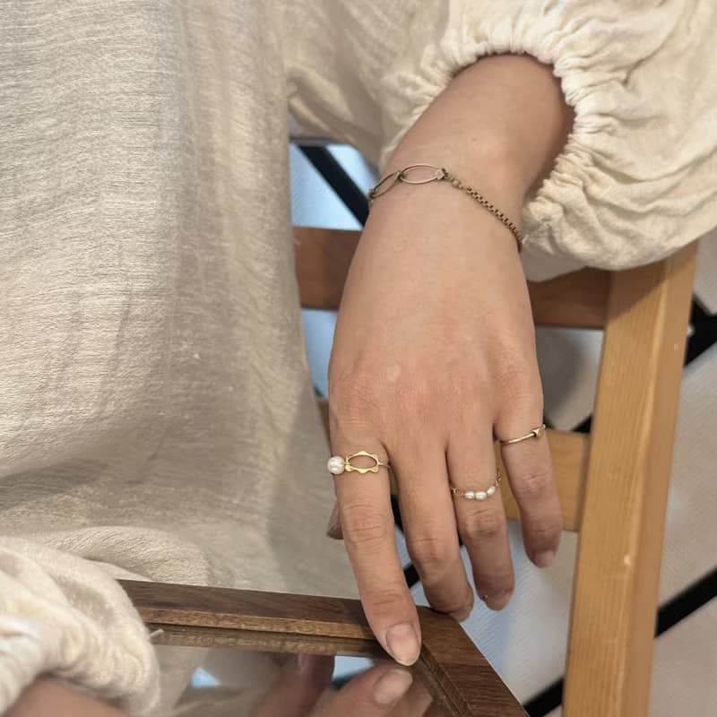 老林雜貨 | 珍珠黃銅框框戒指