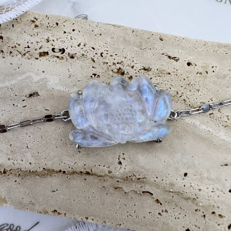高品藍月光 925純銀手鍊 蓮花雕刻