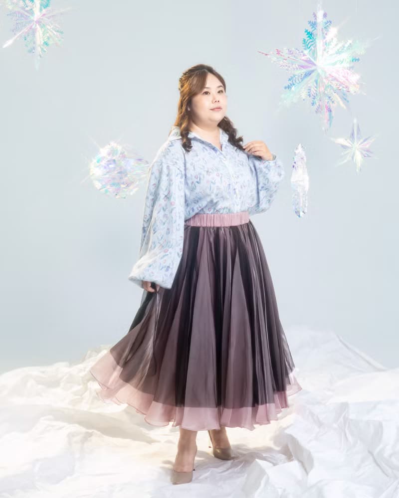 【波麗印花】自帶柔焦感 透紗燈籠長袖 印花襯衫 鬱金香兔兔藍