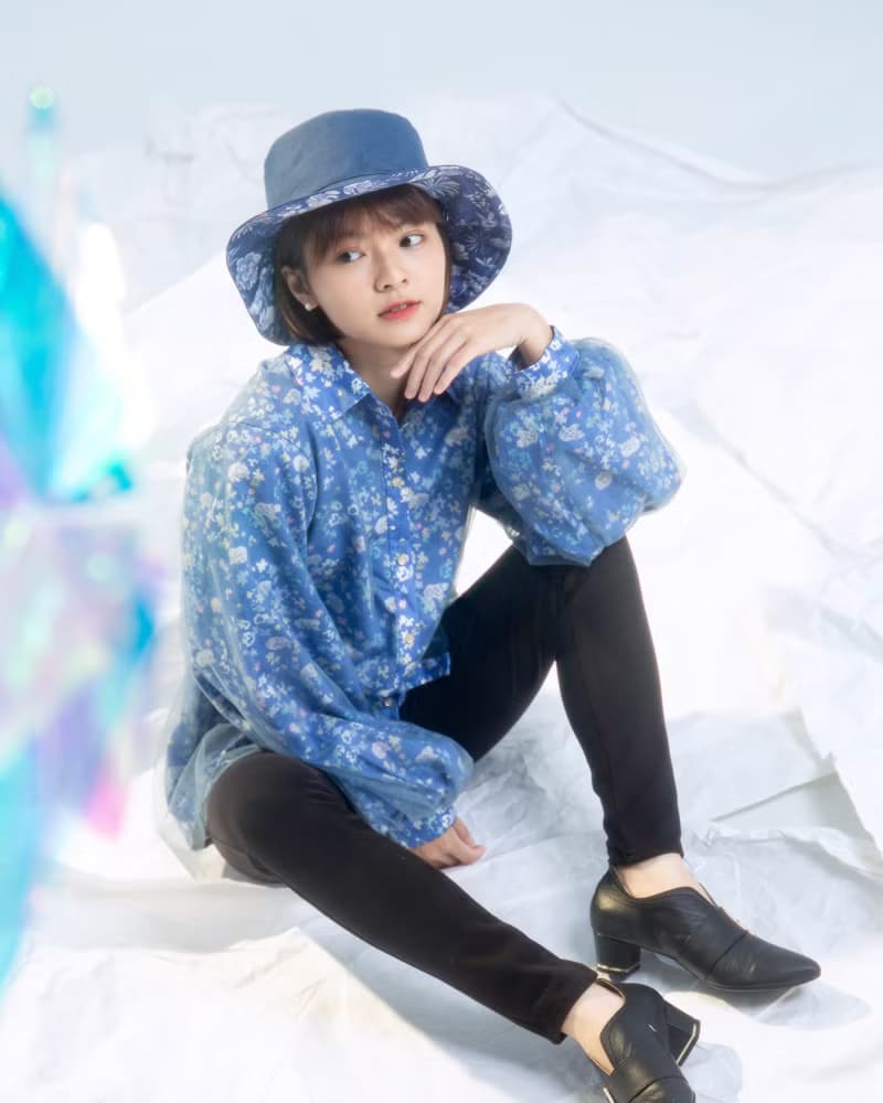 【波麗印花】自帶柔焦感 透紗燈籠長袖 印花襯衫 鬱金香兔兔藍