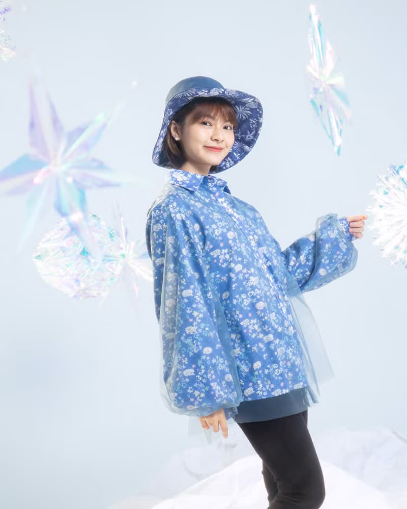 【波麗印花】自帶柔焦感 透紗燈籠長袖 印花襯衫 鬱金香兔兔藍