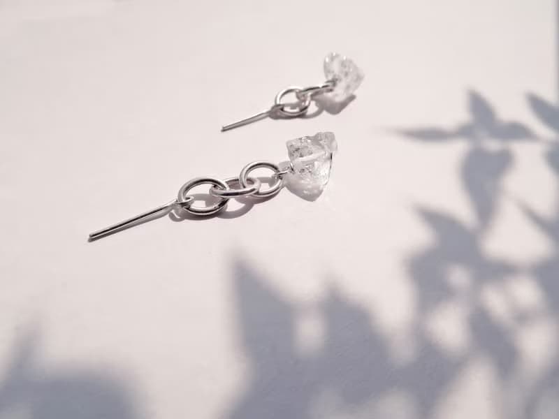 925純銀 煉光白水晶 耳環 或 耳夾 不對稱 一對