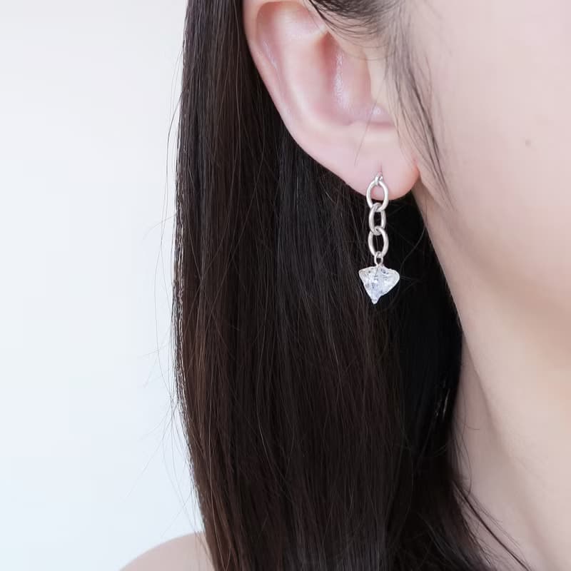 925純銀 煉光白水晶 耳環 或 耳夾 不對稱 一對