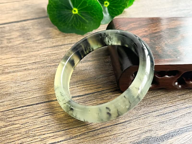 【一物一圖】天然遼寧岫玉手鐲 手鐲圈口54.2mm 水墨