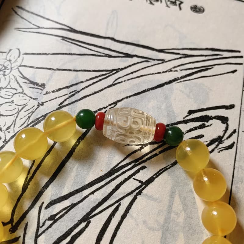 秋水如期。天然金絞蜜手鏈 俄羅斯碧玉黃水晶回紋桶珠南手環