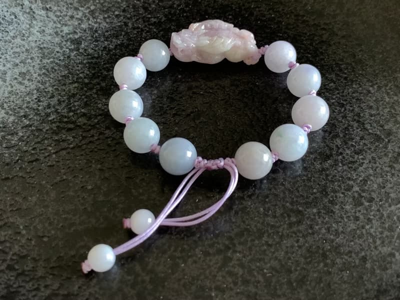 快速出貨免費開光天然緬甸玉翡翠招財貔貅手鍊 手工紫羅蘭