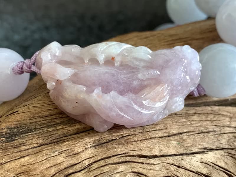 快速出貨免費開光天然緬甸玉翡翠招財貔貅手鍊 手工紫羅蘭