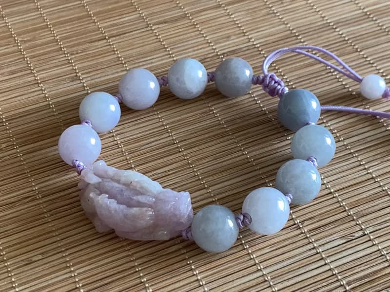 快速出貨免費開光天然緬甸玉翡翠招財貔貅手鍊 手工紫羅蘭