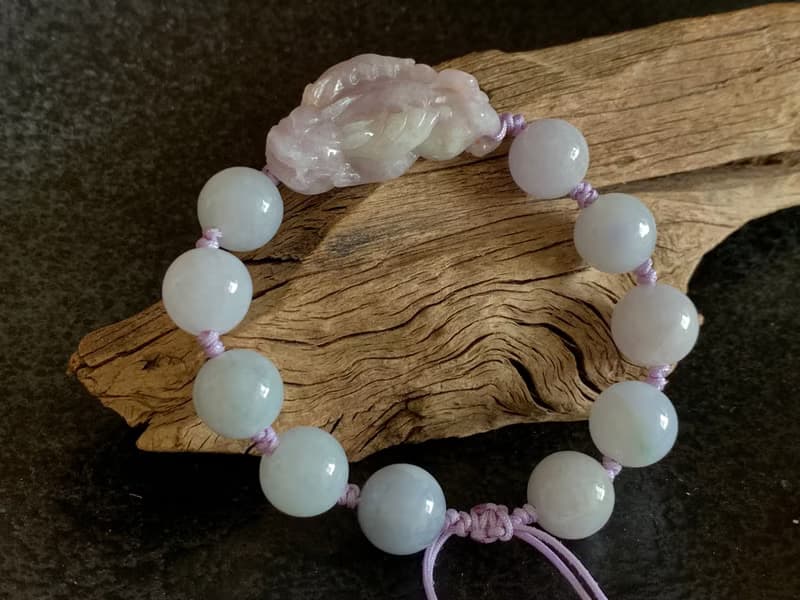 快速出貨免費開光天然緬甸玉翡翠招財貔貅手鍊 手工紫羅蘭