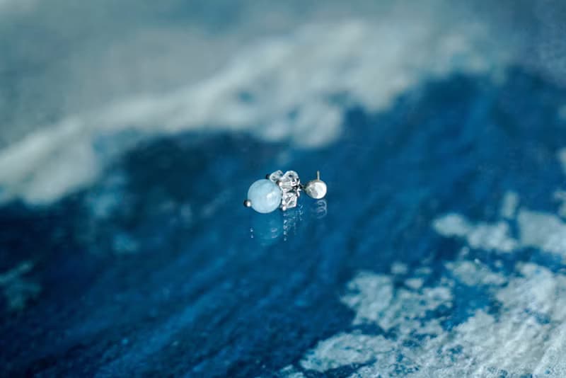 海之石 | 小石子 + 海藍寶墜飾 耳針款成對組合