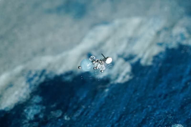 海之石 | 小石子 + 海藍寶墜飾 耳針款成對組合