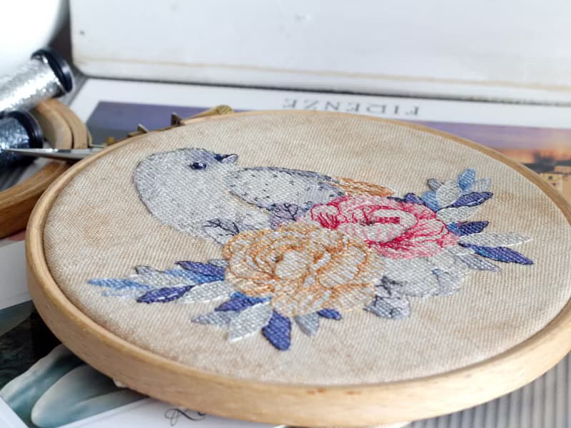 【數位】Moonlight Bird and Bouquet II PDF cross stitch pattern 鸟花十字绣