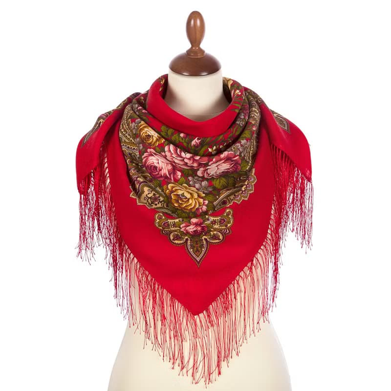 Authentic Pavlovo Posad Russian Shawl Scarf Soft 100% Wool 89x89 cm 779-3