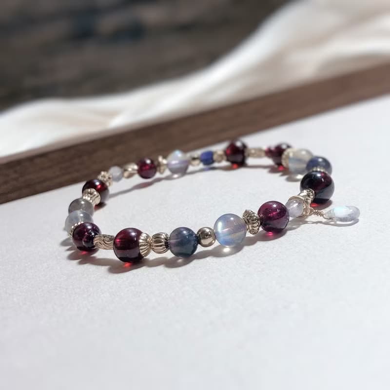 石榴石、紫牙烏、菫青石、拉長石 天然石手鍊