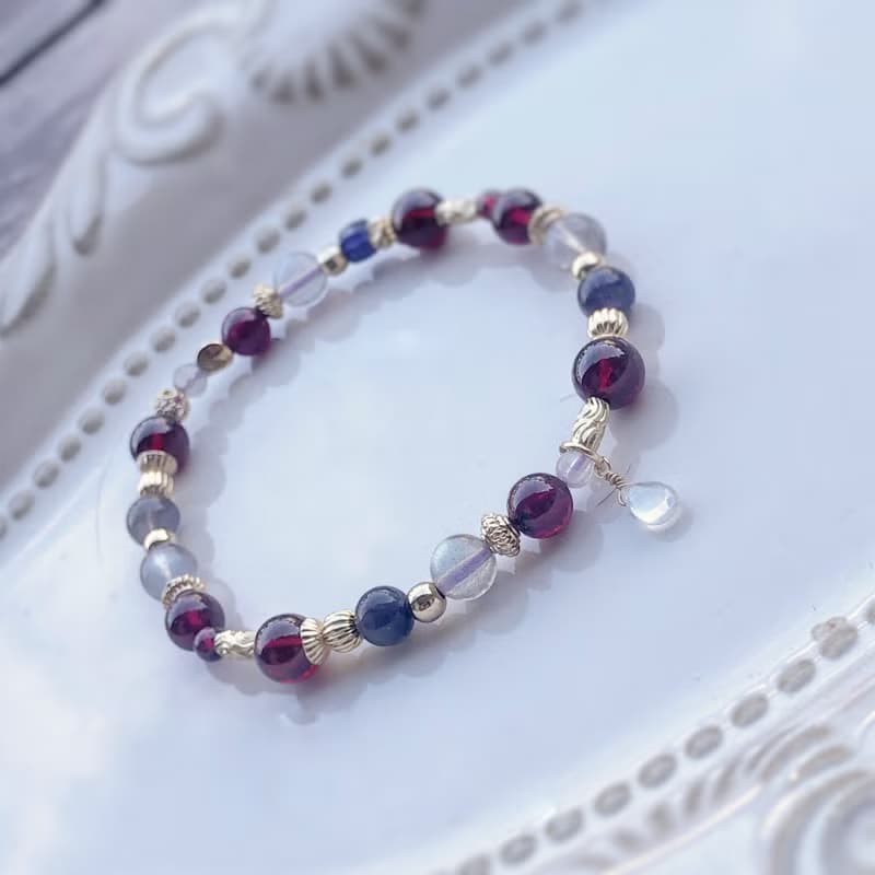 石榴石、紫牙烏、菫青石、拉長石 天然石手鍊
