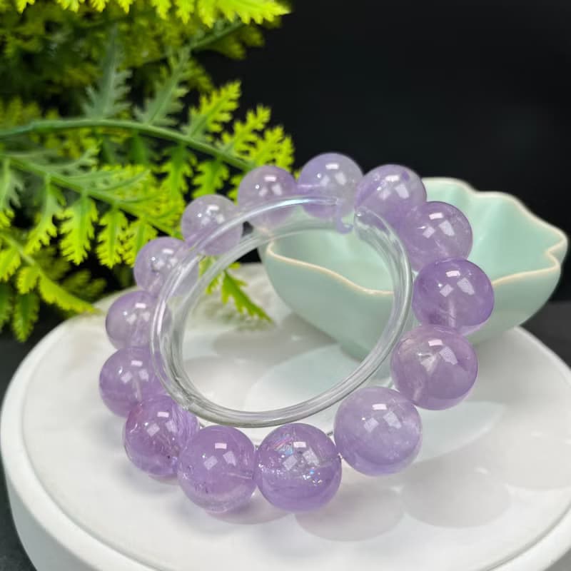 精品天然薰衣草紫水晶手串16.5mm冰透彩虹閃片大顆粒手錬單圈男女