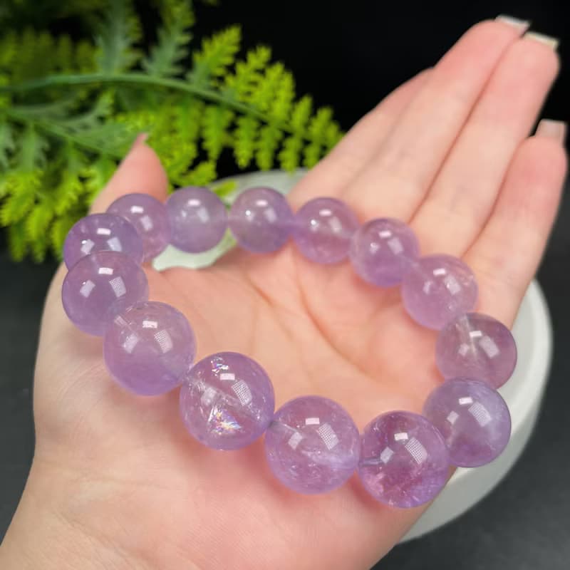 精品天然薰衣草紫水晶手串16.5mm冰透彩虹閃片大顆粒手錬單圈男女