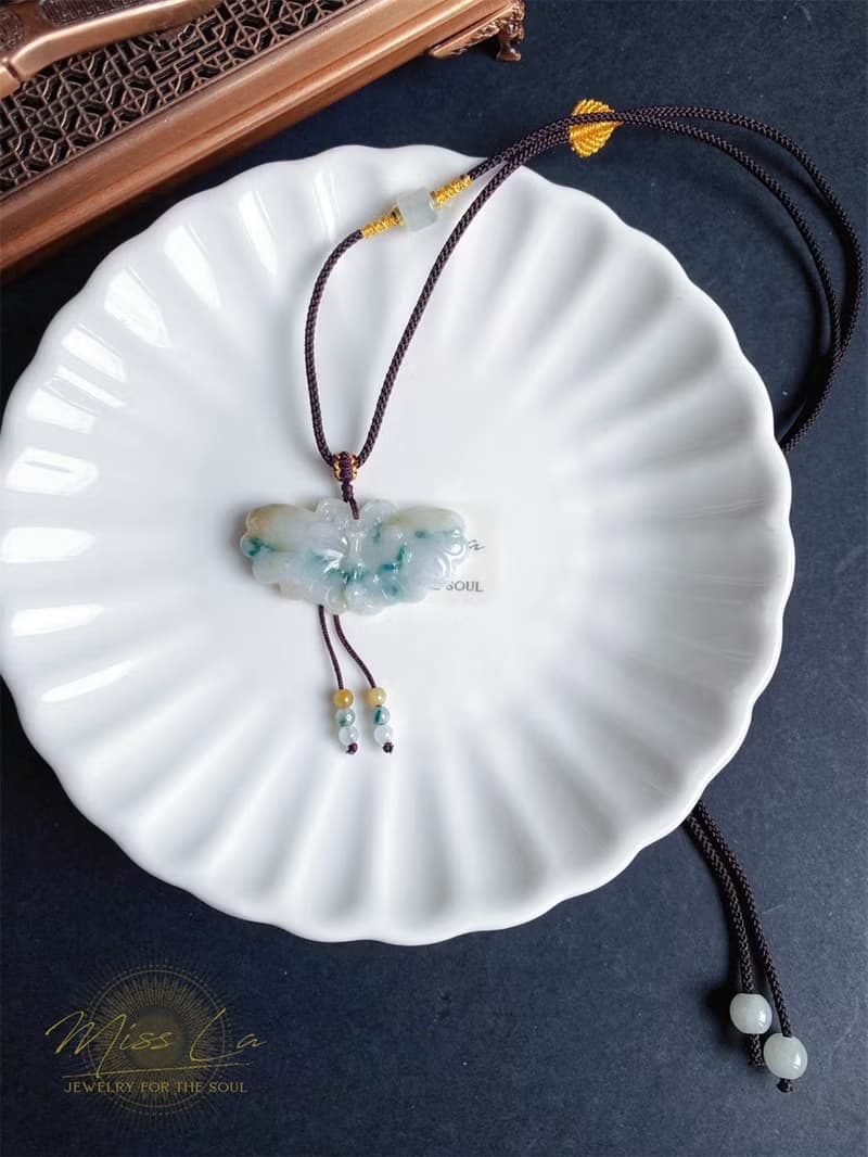 天然緬甸玉翡翠 三彩蝴蝶  翡翠 禮物 天然石 項鍊 葉子 設計款