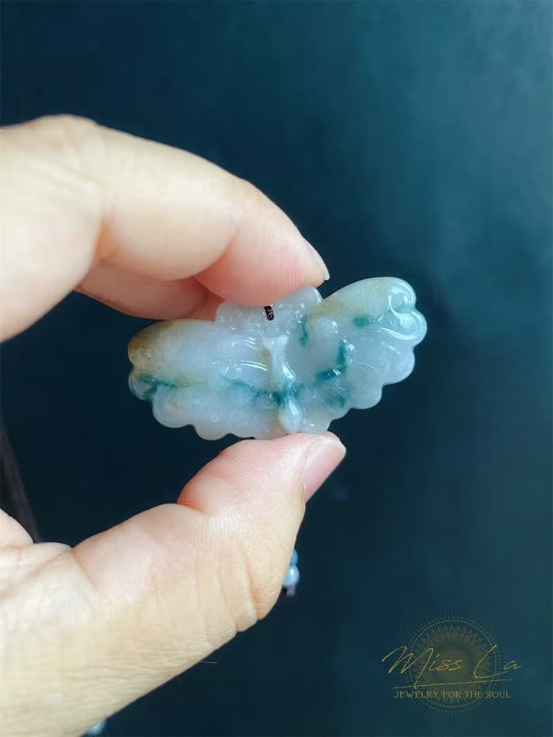 天然緬甸玉翡翠 三彩蝴蝶  翡翠 禮物 天然石 項鍊 葉子 設計款