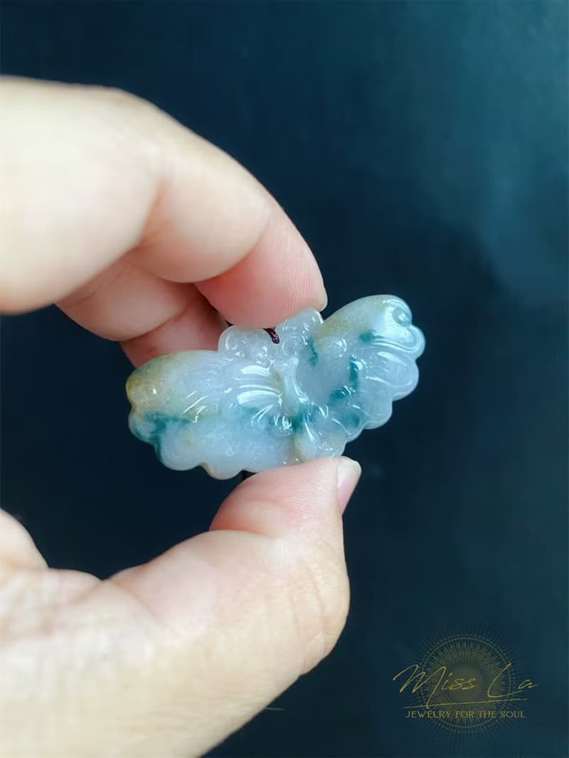 天然緬甸玉翡翠 三彩蝴蝶  翡翠 禮物 天然石 項鍊 葉子 設計款