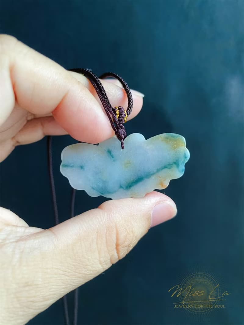 天然緬甸玉翡翠 三彩蝴蝶  翡翠 禮物 天然石 項鍊 葉子 設計款