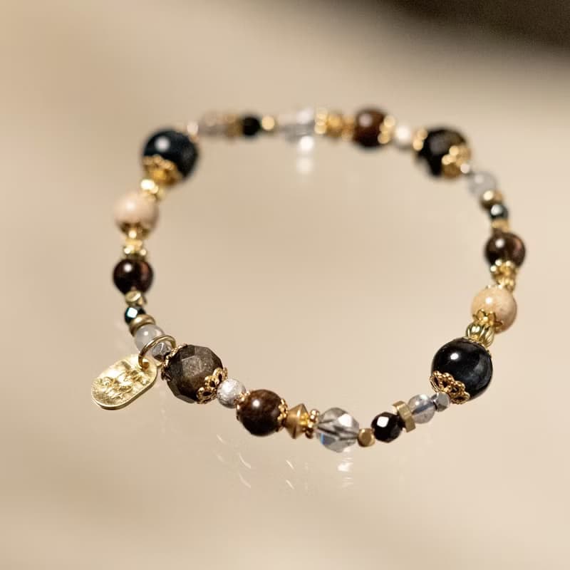 肖像的對話 I 藍虎眼茶晶珊瑚玉金曜石手鍊 C1665