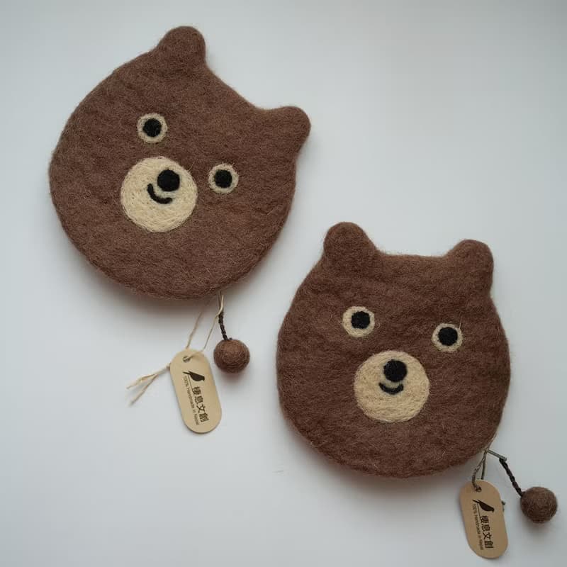 100% Wool 羊毛氈棕熊收納包 零錢包 耳機包_公平貿易