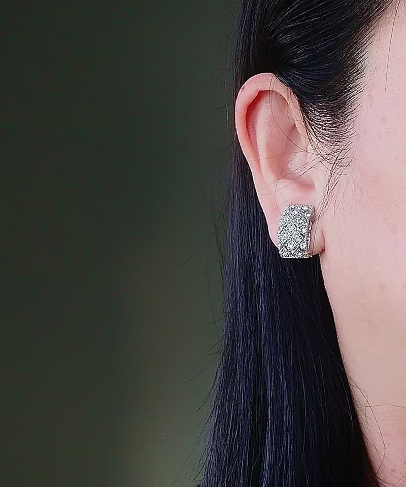 vintage jewelry  古典奢華滿綴方形萊茵 夾式耳環