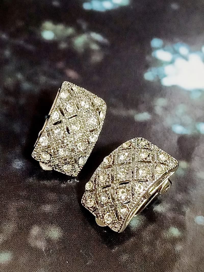 vintage jewelry  古典奢華滿綴方形萊茵 夾式耳環