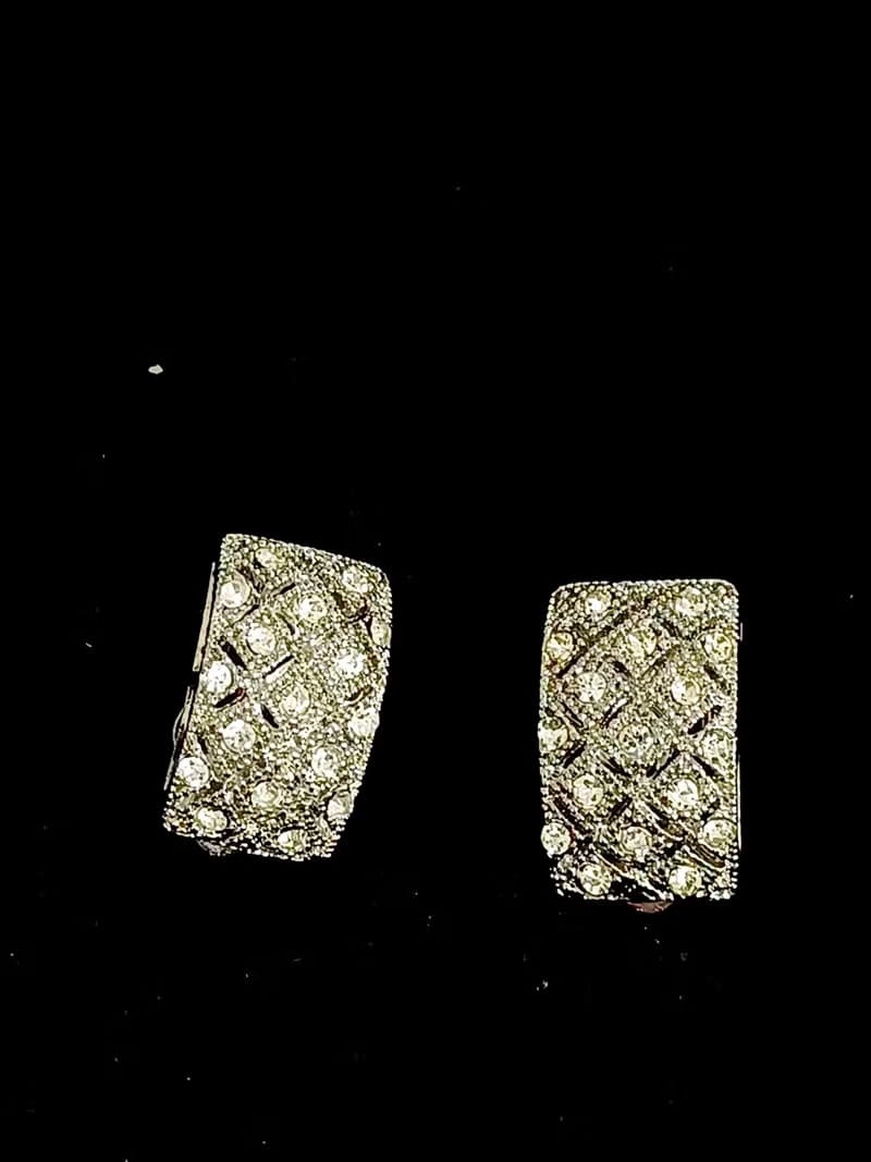 vintage jewelry  古典奢華滿綴方形萊茵 夾式耳環