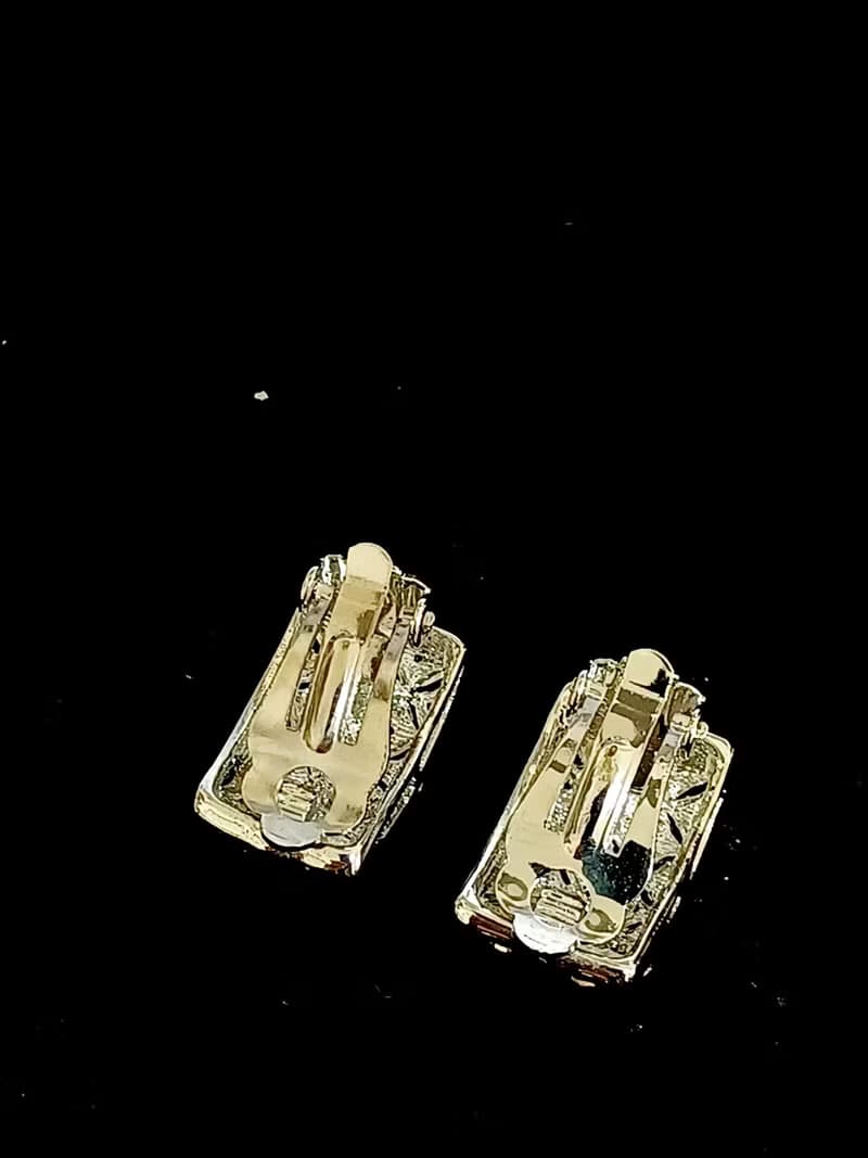 vintage jewelry  古典奢華滿綴方形萊茵 夾式耳環