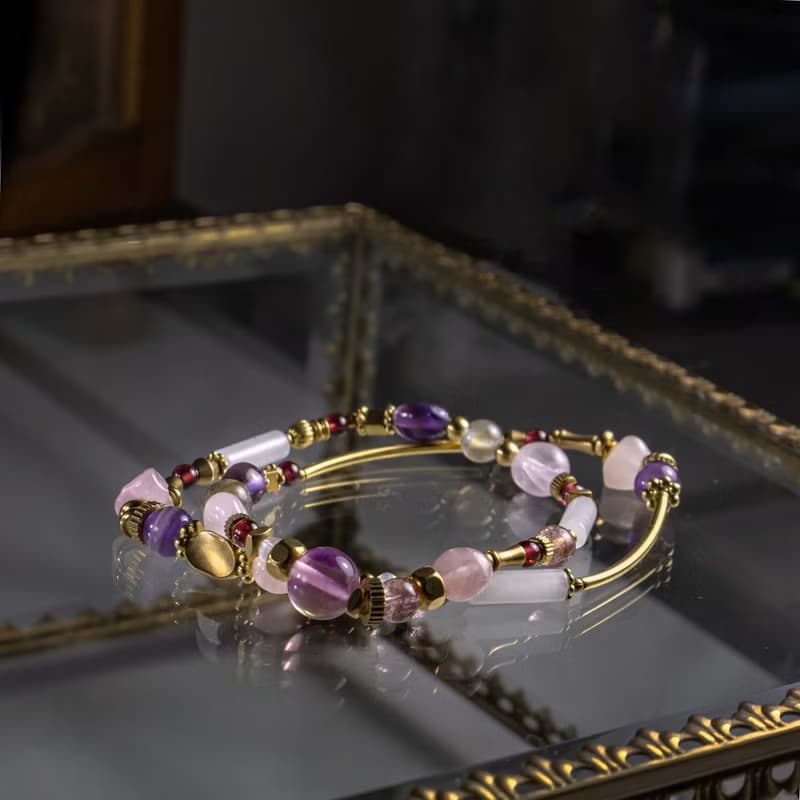 莓果圓舞曲 / 石榴石 拉長石 紫水晶 粉晶 草莓晶 天然石雙圈手鍊
