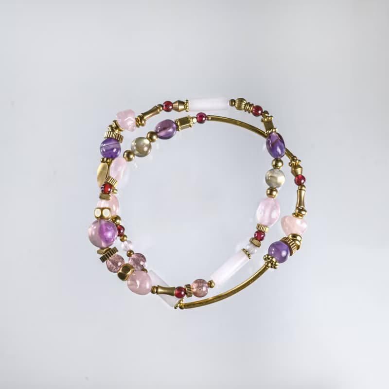 莓果圓舞曲 / 石榴石 拉長石 紫水晶 粉晶 草莓晶 天然石雙圈手鍊