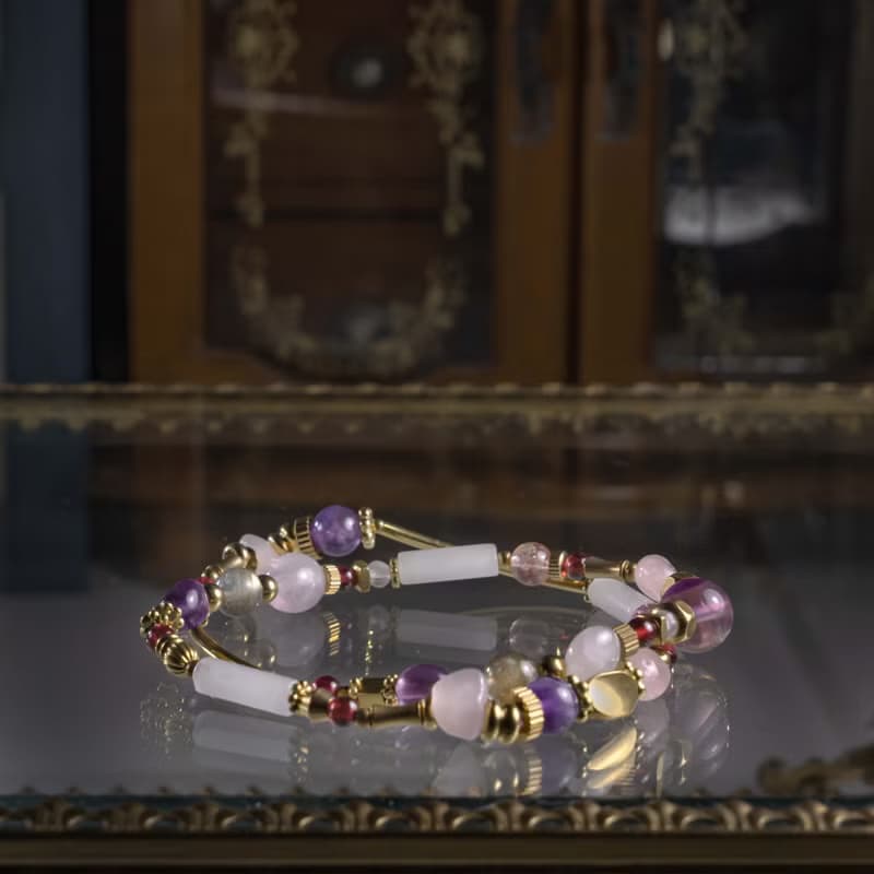 莓果圓舞曲 / 石榴石 拉長石 紫水晶 粉晶 草莓晶 天然石雙圈手鍊