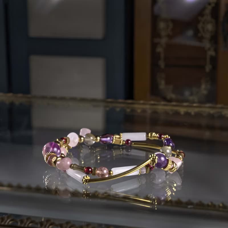 莓果圓舞曲 / 石榴石 拉長石 紫水晶 粉晶 草莓晶 天然石雙圈手鍊
