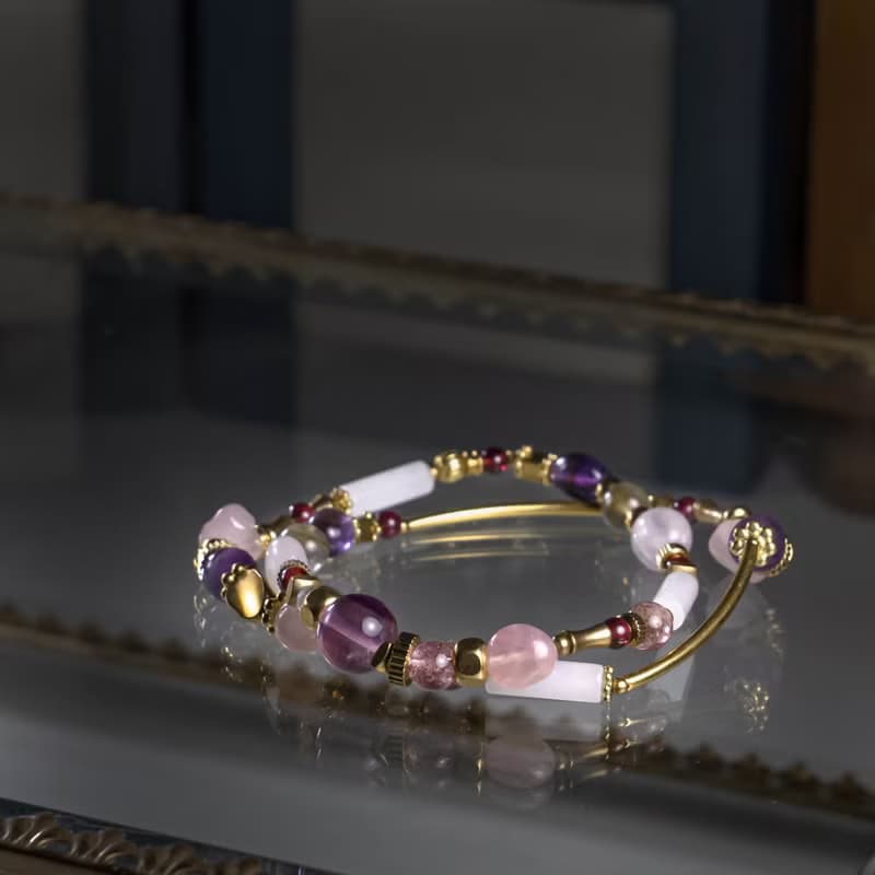 莓果圓舞曲 / 石榴石 拉長石 紫水晶 粉晶 草莓晶 天然石雙圈手鍊