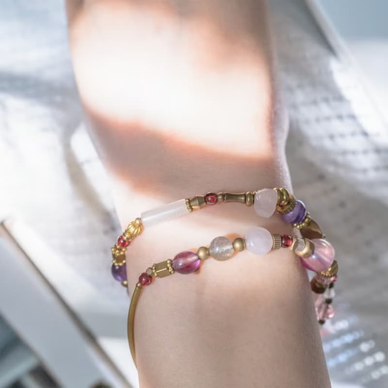 莓果圓舞曲 / 石榴石 拉長石 紫水晶 粉晶 草莓晶 天然石雙圈手鍊
