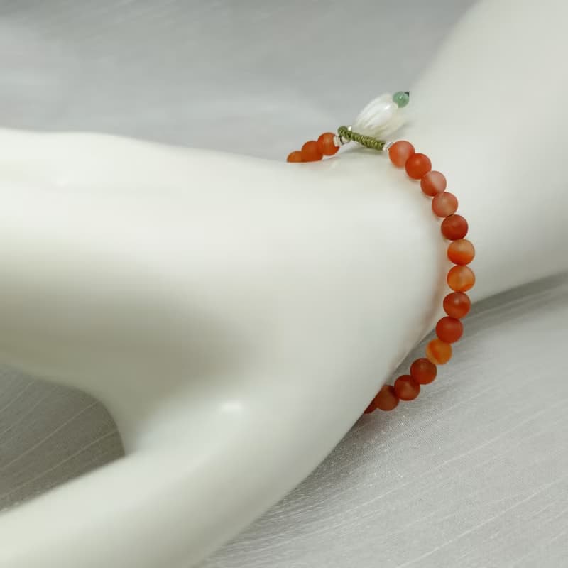 手鍊 磨砂質感 天然 南紅瑪瑙 貝殼花 翡翠珠 925銀飾 蠟線 編織