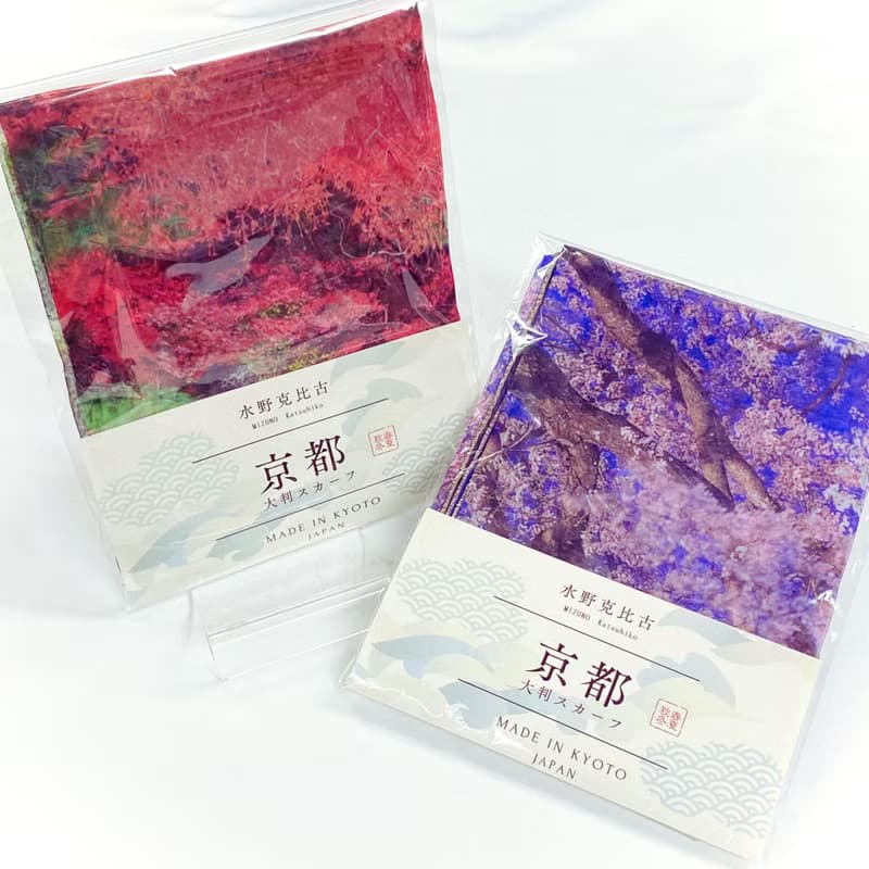大判シフォンスカーフ　写真家 水野克比古作品 京都 桜匂う 渡月橋 Ballett Kyoto ソフトなシフォン生地使用 日本製