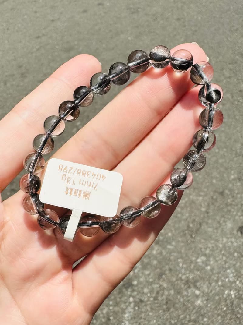 天然玻璃透厚絲羽毛黑銀鈦7mm13g手珠主招財納寶驅邪避煞防小人