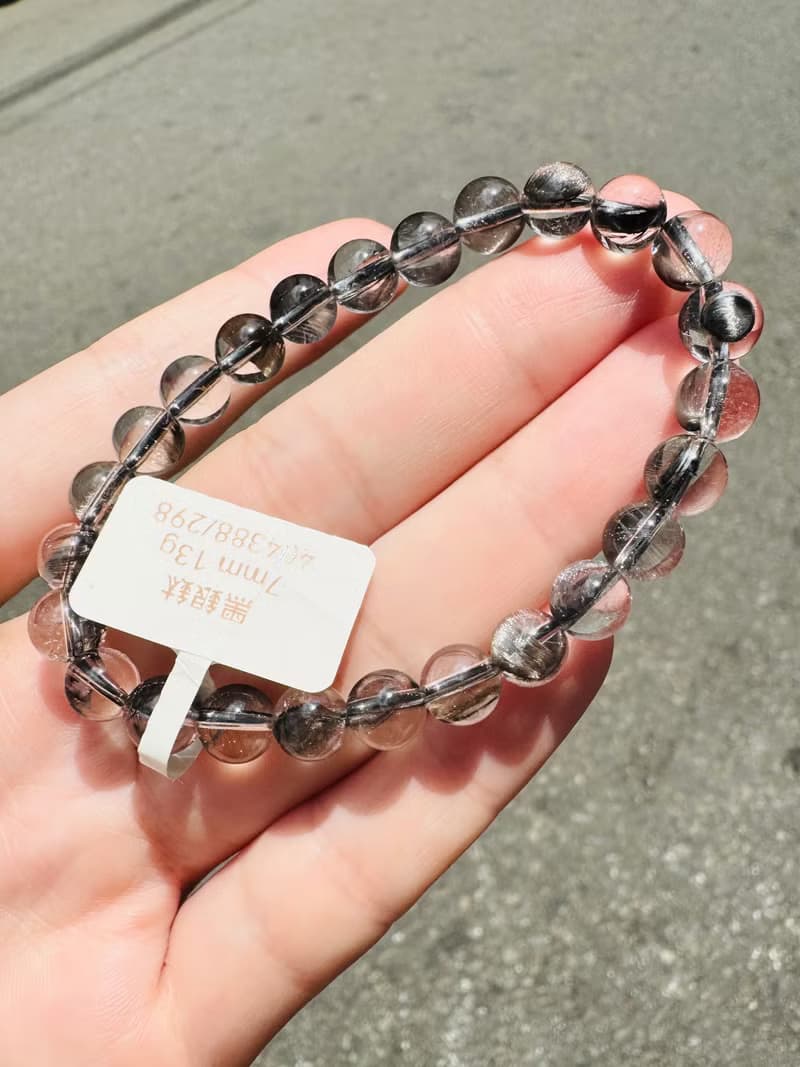 天然玻璃透厚絲羽毛黑銀鈦7mm13g手珠主招財納寶驅邪避煞防小人