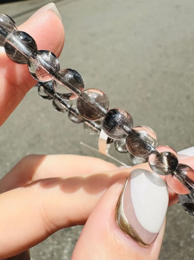 天然玻璃透厚絲羽毛黑銀鈦7mm13g手珠主招財納寶驅邪避煞防小人