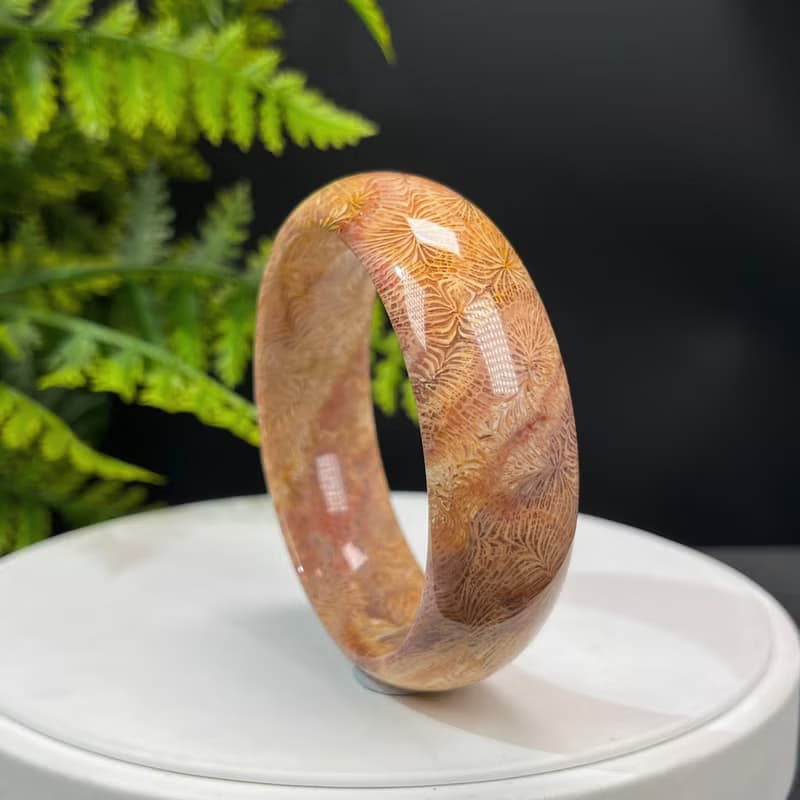 精品 珊瑚玉手鐲 56MM 冰潤高瓷 天眼鳳尾紋 菊花玉手環 生機希望
