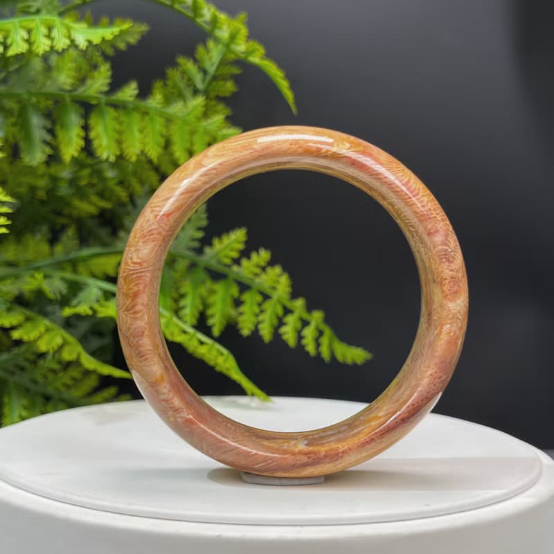精品 珊瑚玉手鐲 56MM 冰潤高瓷 天眼鳳尾紋 菊花玉手環 生機希望