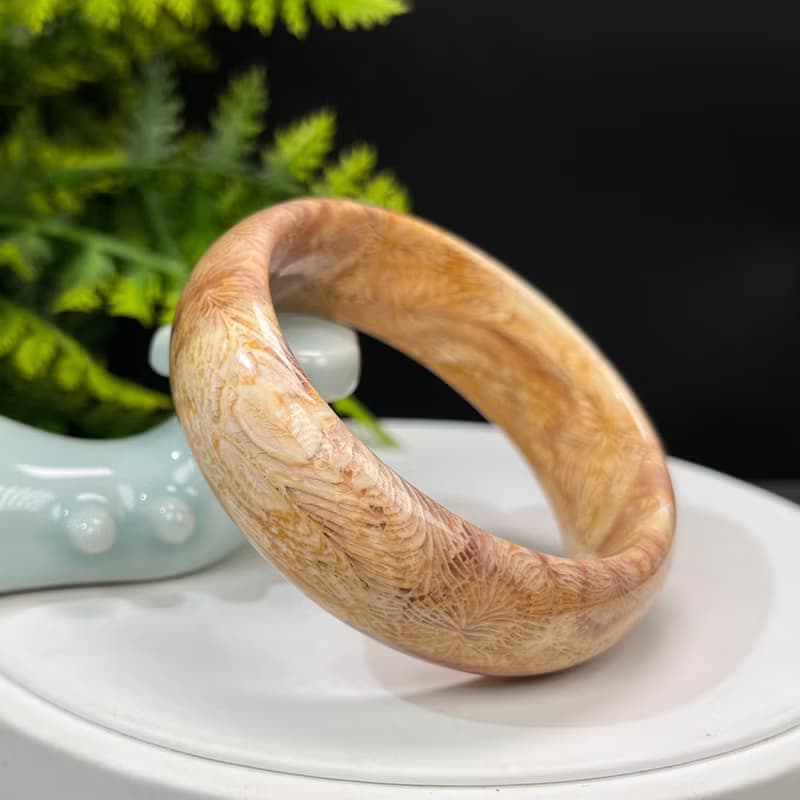 精品 珊瑚玉手鐲 56MM 冰潤高瓷 天眼鳳尾紋 菊花玉手環 生機希望